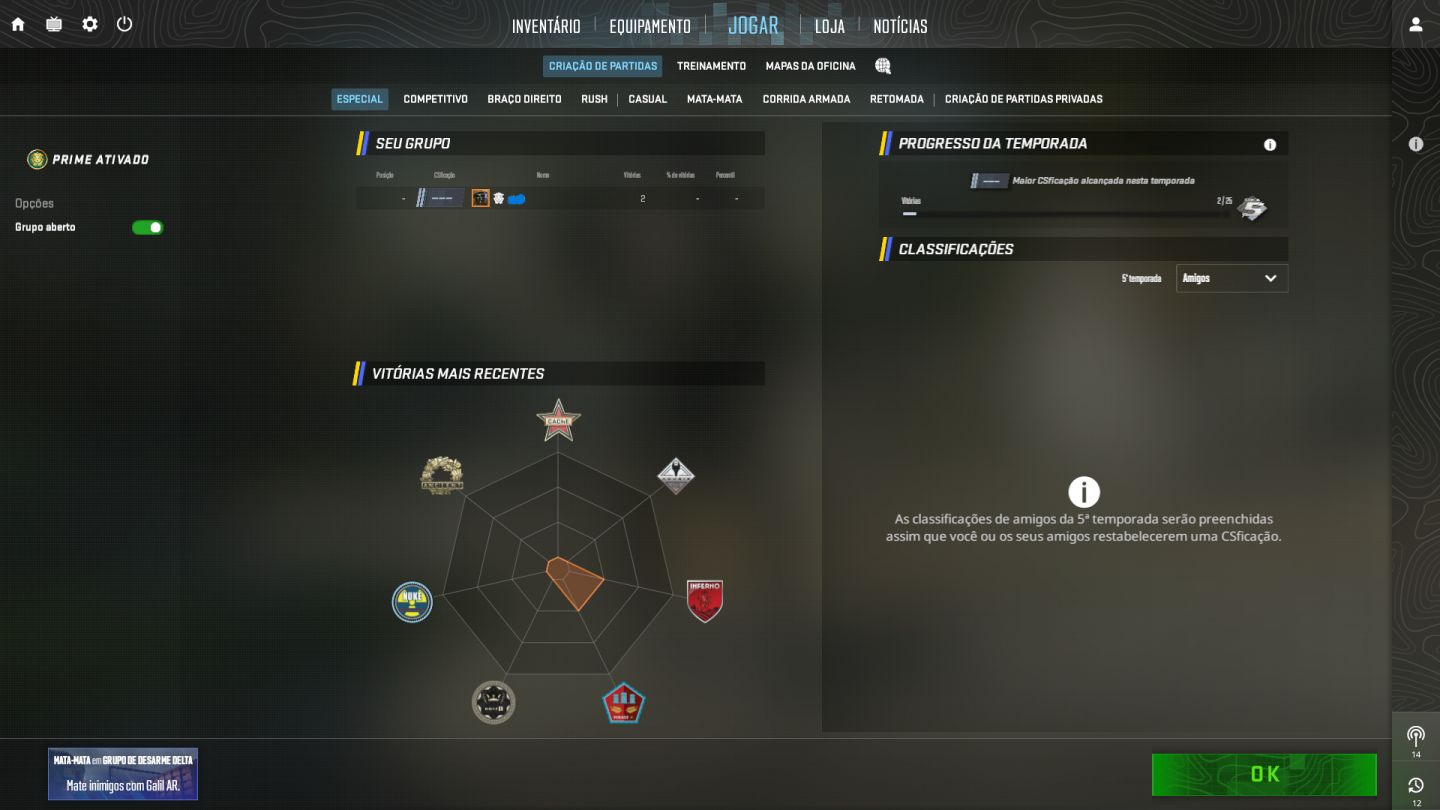 Conta CS2 com prime e premier Liberado Lvl 10 Steam