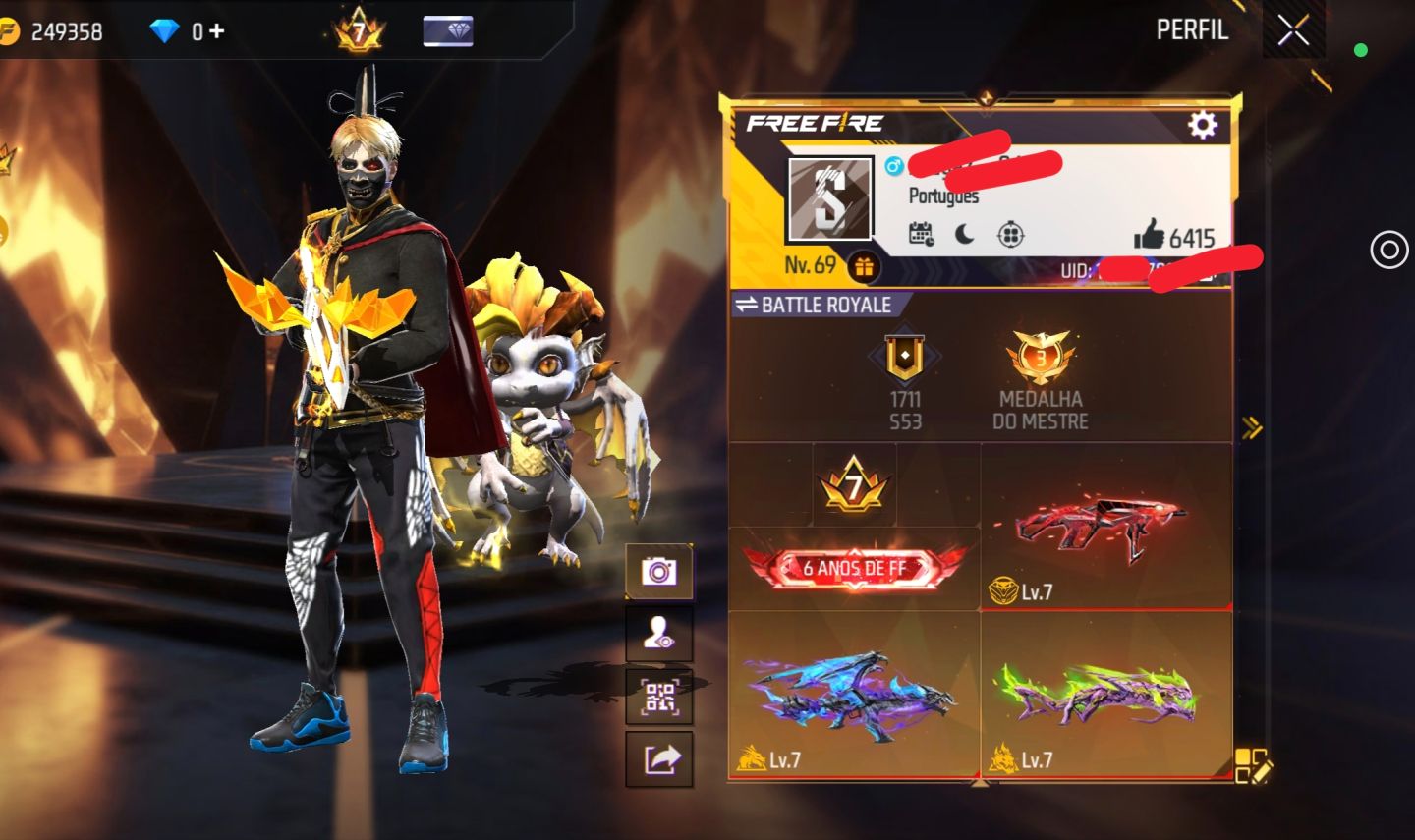 Conta de FF, prime 7, Level 69, muitos itens raros.