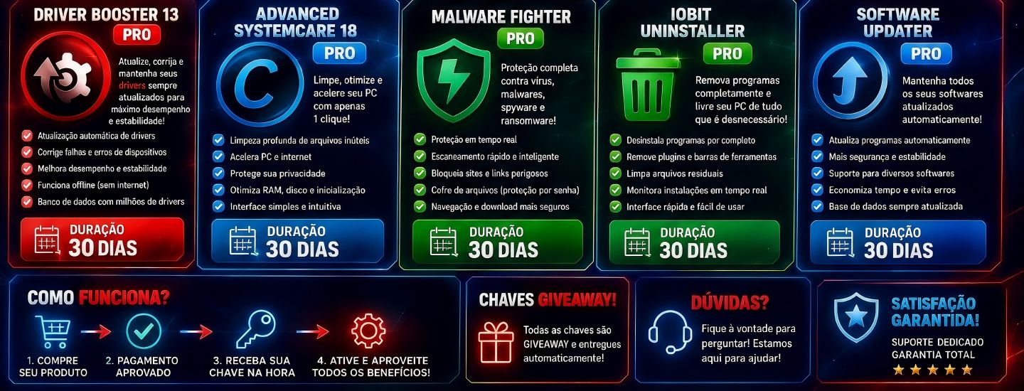PROMOÇÃO! CHAVE DE ATIVAÇÃO DRIVER BOOSTER PRO e ASC [ENTREGA AUTOMÁTICA]