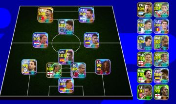 Conta de efootball com CR7 108 big time, Messi 105, Modrick, Neuer, Araujo, etc