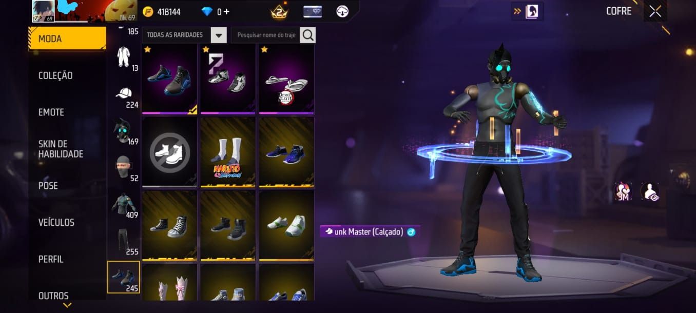 CONTA FF LVL 69 TODAS AS CAMISAS DE TIME + COMBO NARUTO FULL + UMP COMPETITIVA