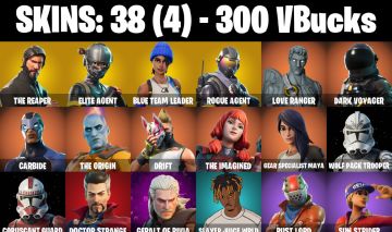 CONTA FORTNITE COM 38 SKINS THE REAPER/DRIFT/RUST LORD/ROGUE AGENT/MASSAI