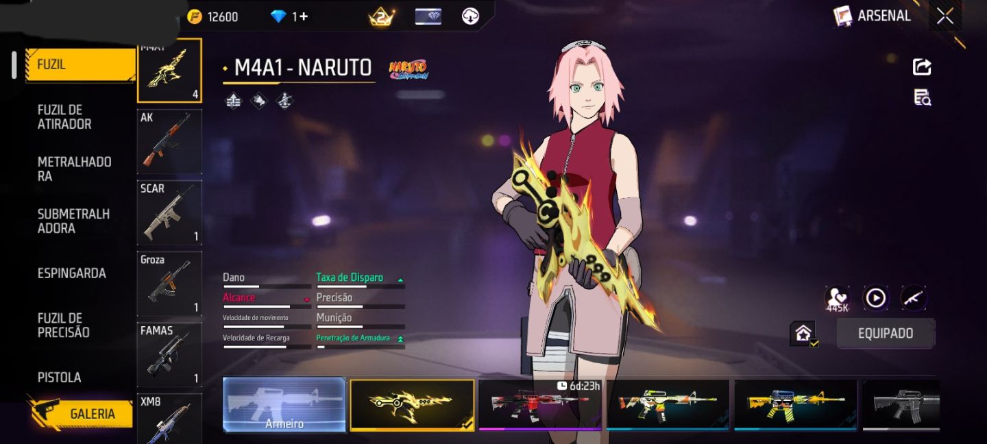 CONTAS FF NIVEL 20 COM M4A1 DO NARUTO + SKIN DO KAKASHI OU SAKURA (SEU EMAIL)
