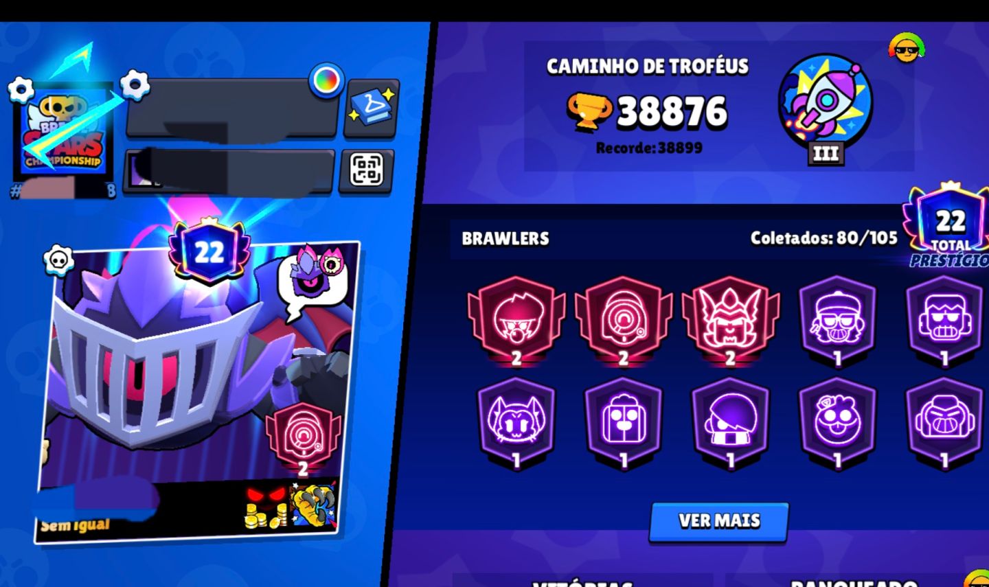 Conta brawlstars 39k troféus 169 skins