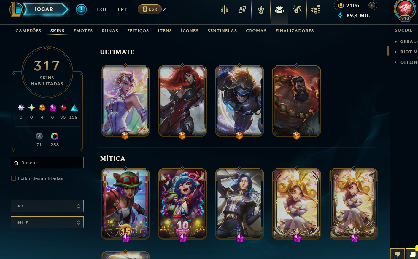 Conta LVL 910 com 317 skins