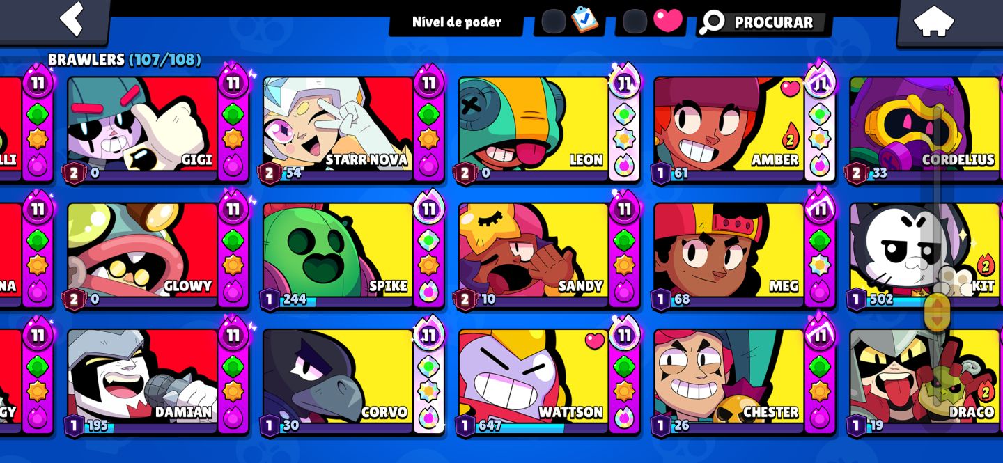 Conta de Brawl Stars Quase Full (107/108) + 149K Troféus + Mestre + Skins Raras