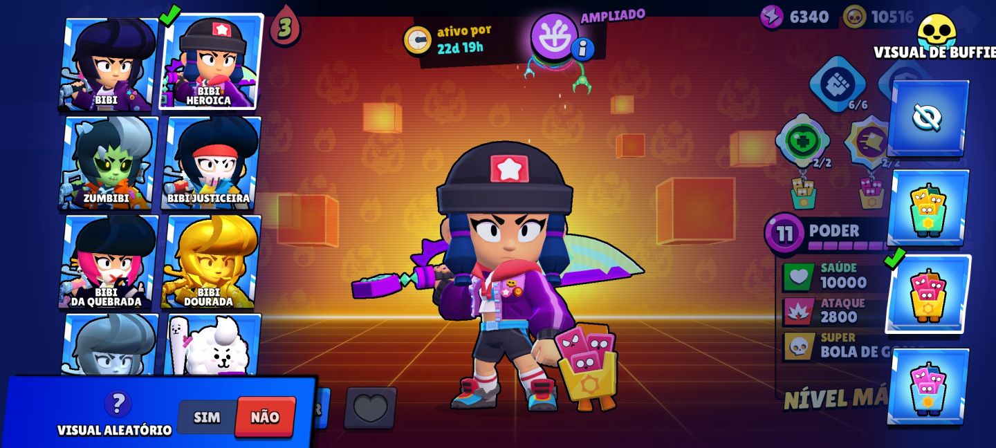 CONTA BRAWL STARS 76K TROFÉUS, COM VÁRIAS SKINS RARAS( BIBI HERÓICA)SHELLY BRUXA