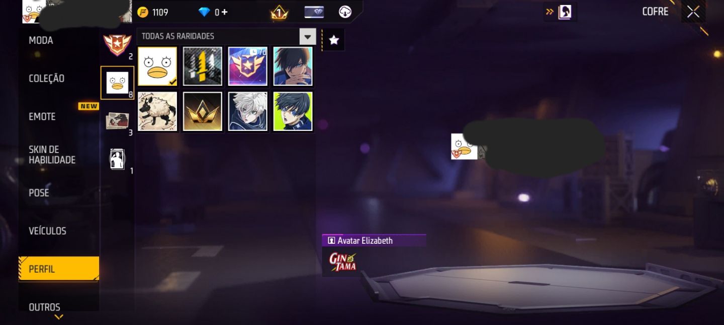 CONTA FREE FIRE NIVEL 11 + SKIN ELISABETH (GINTAMA) + 4 SKINS + GELO + KATANA