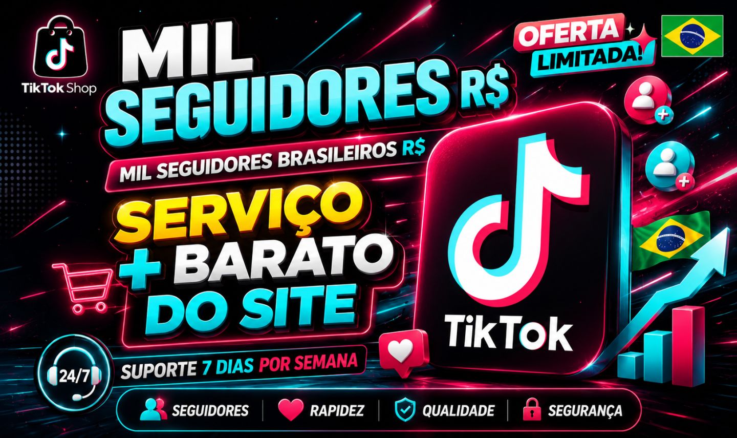 TikTok, 1k Seguidores BR, likes, lives/ 100k de views, SEGUIDORES BR MENOR PREÇO