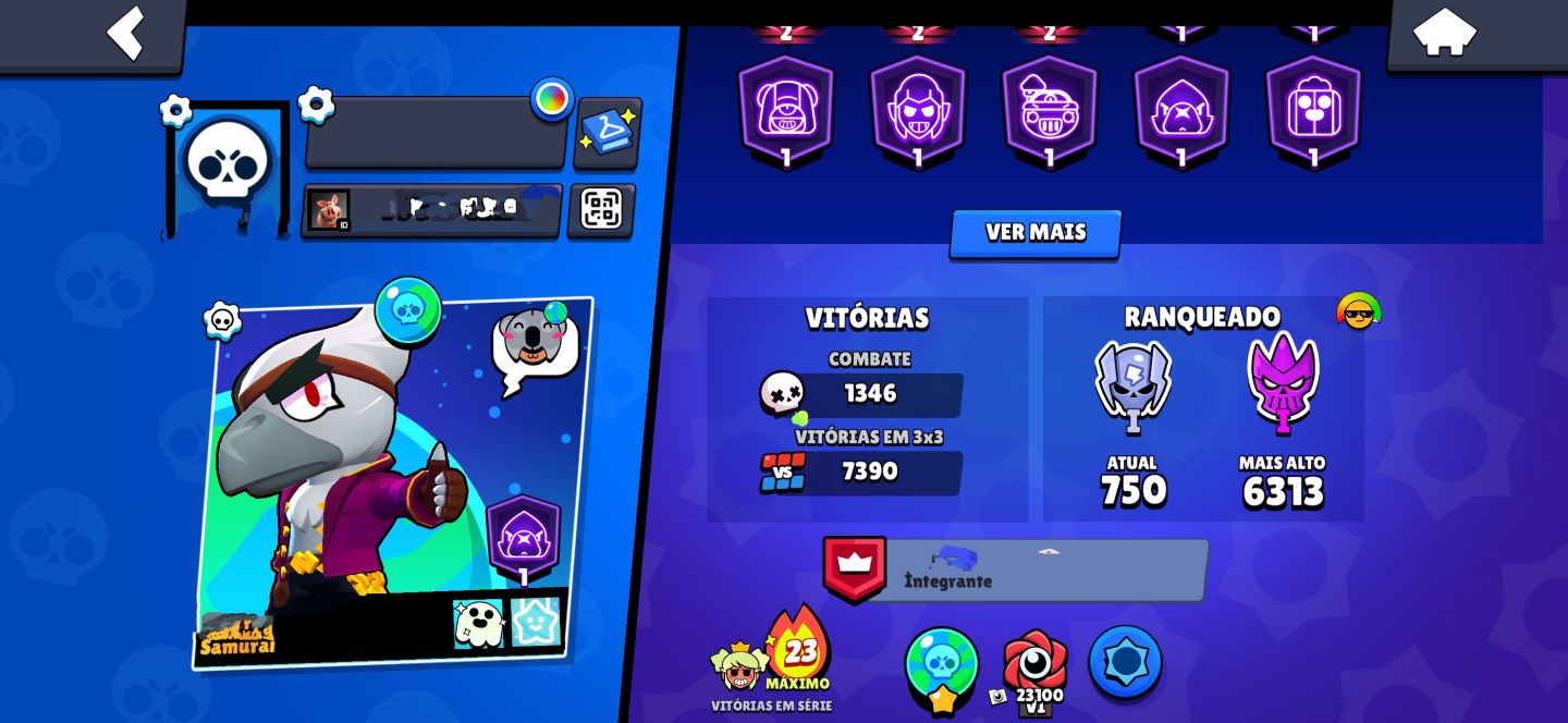 CONTA DE BRAWL STARS 47k de troféus,3 brawllers com 2 k ,32 prestígios,