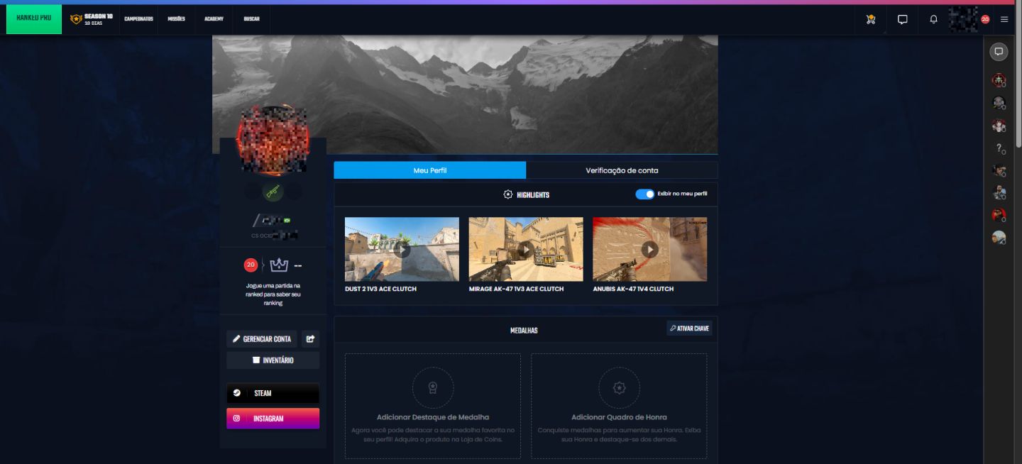Conta Steam Principal CS2 | Lvl 20GC | 9 Faceit | Butterfly