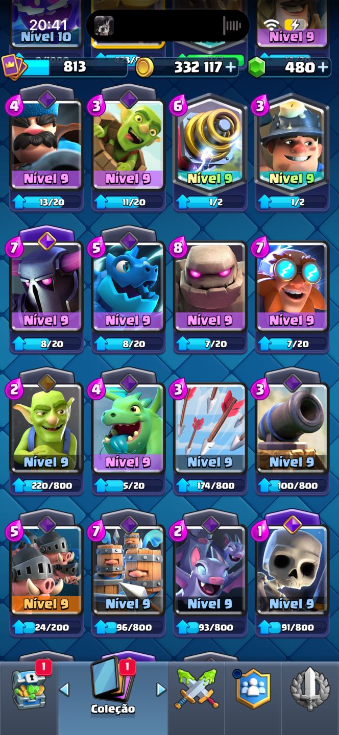 CONTA COMPLETA CLASH ROYALE 332.117 OUROS + 480 GEMAS + 4.537 TROFÉUS