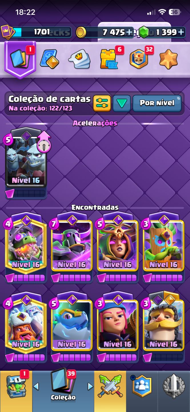 CONTA CLASH ROYALE ARENA 35, 25 EVOS, EMOTES RAROS