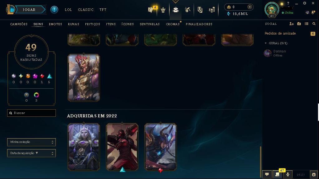 [Menor Preço] Lol Platina III + Skins | Conta Só Sua!