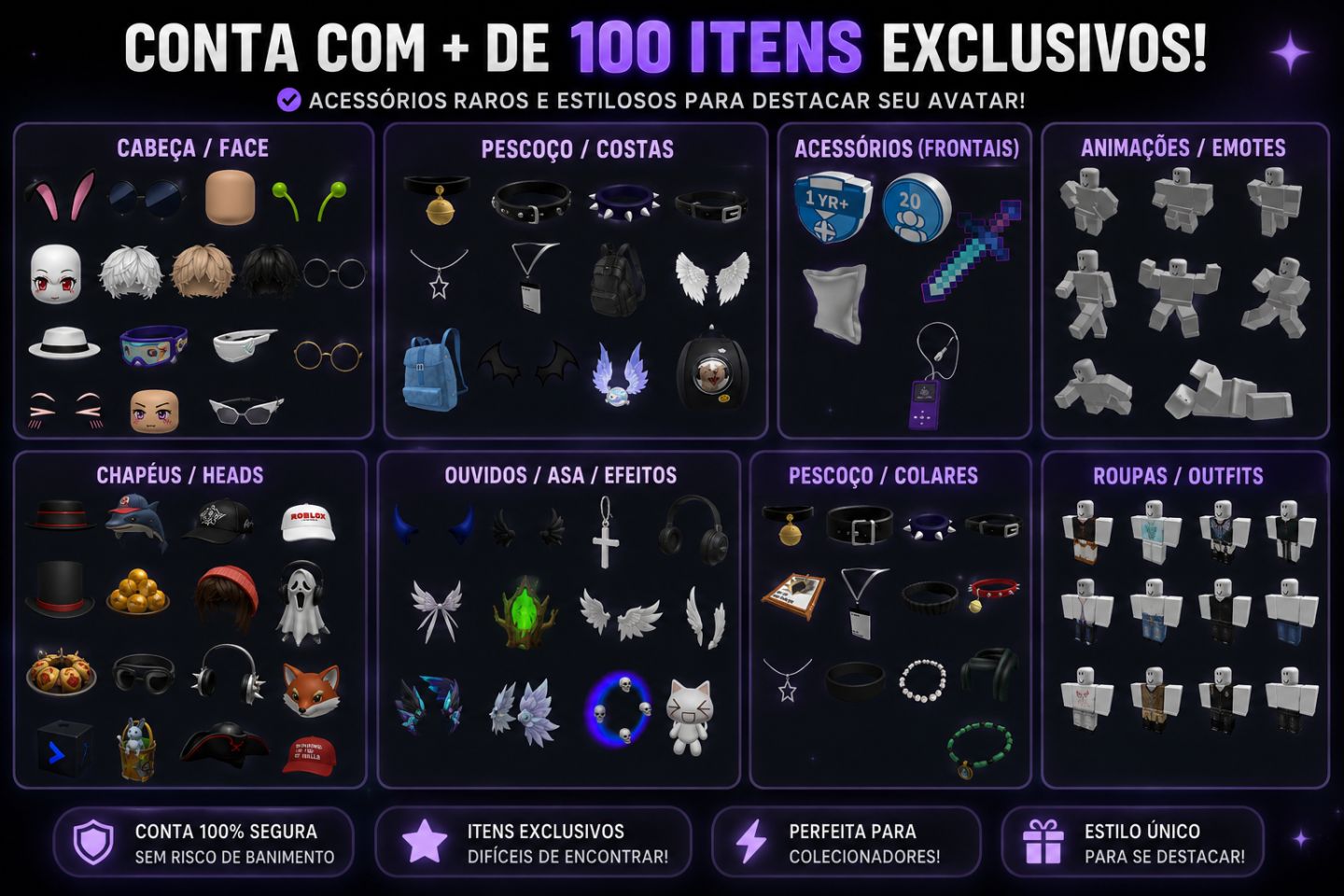 ROBLOX | +200 ITENS PAGOS | ROUPAS, ACESSÓRIOS E COSPLAYS, JOGOS E +!