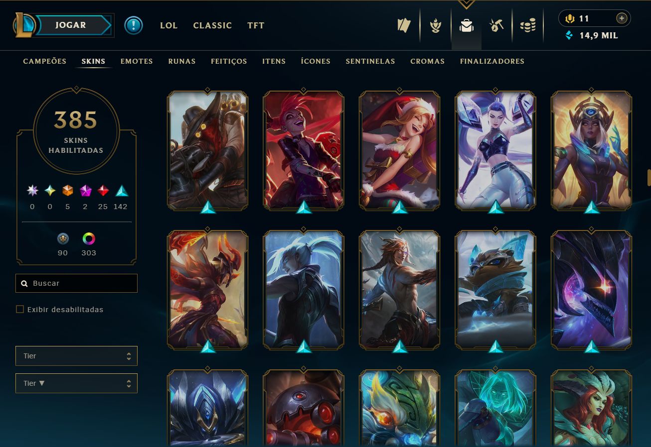 Lvl 498 | 385 Skins | Icones 2012 | Morgana Vitoriosa, Bordas de Skins e Mais..