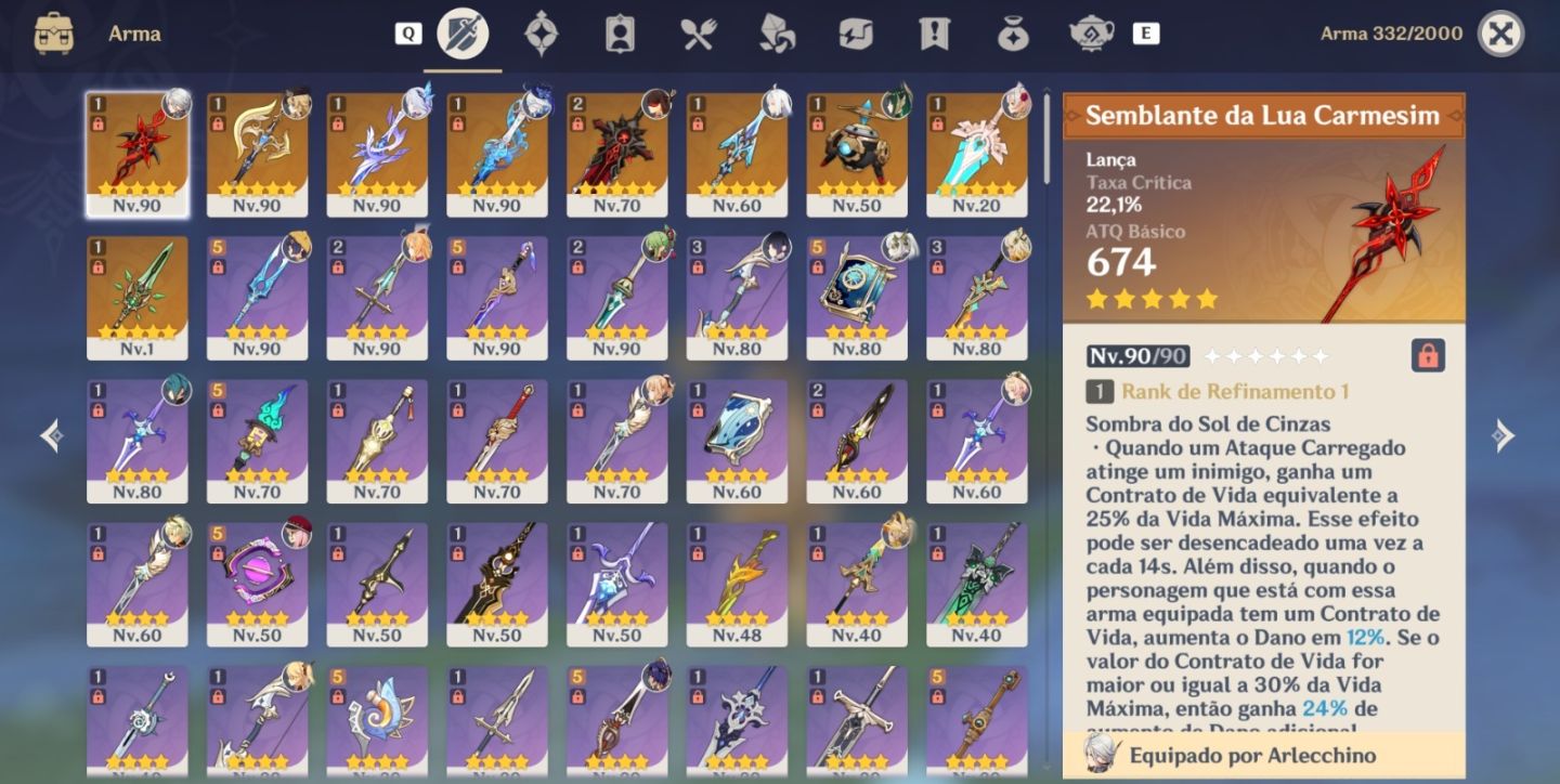 Conta Genshin impact- 11 personagens limitados 5 e 6 armas limitadas.