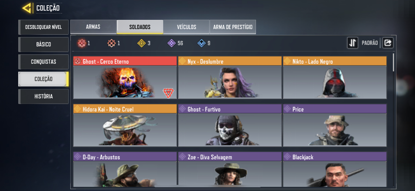 Conta cod mobile com 8 míticas entre outros personagens