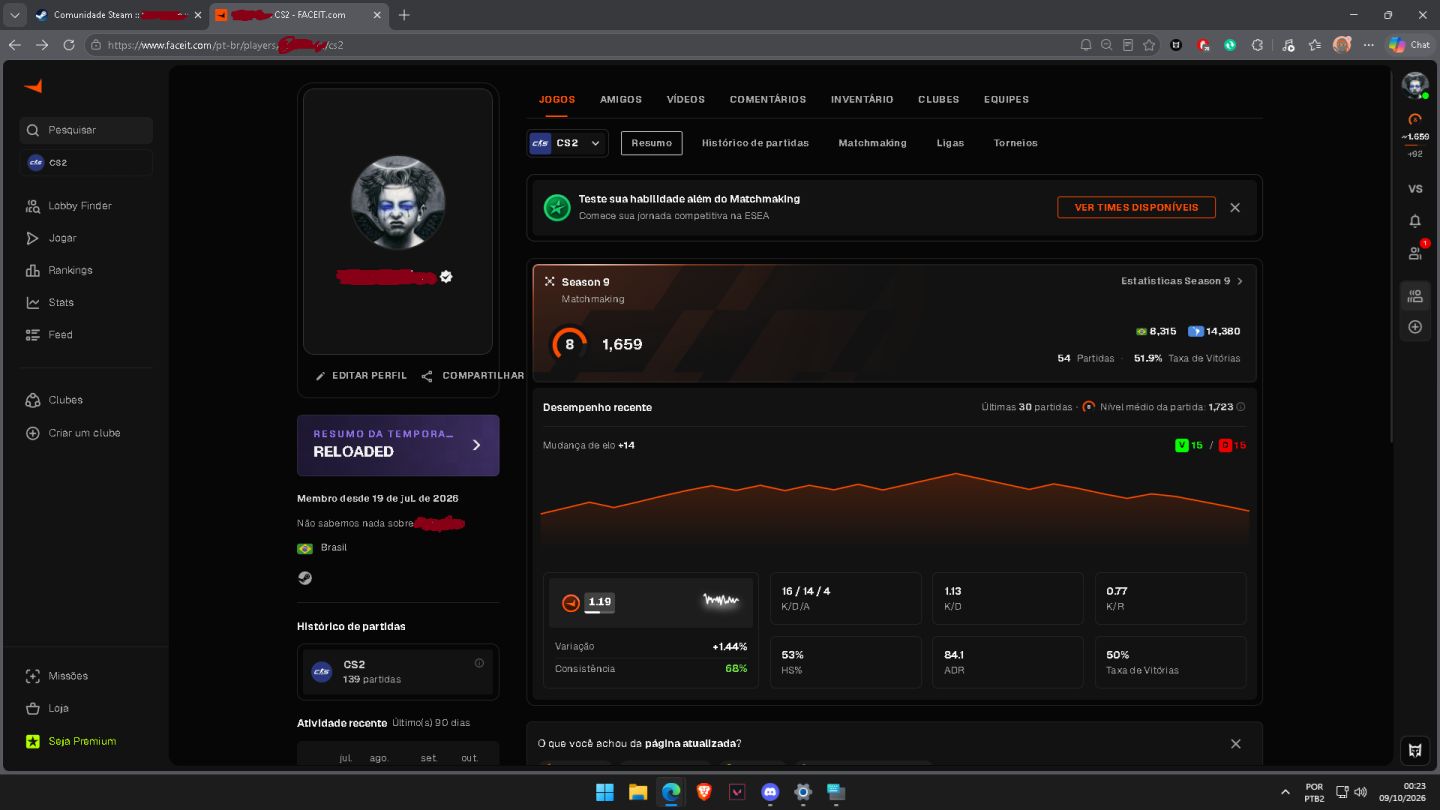 CONTA FACEIT LEVEL 10 CS2