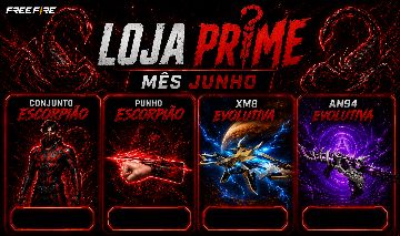 LOJA PRIME DE JUNHO CHEGOU NO FREE FIRE! | SKIN ESCORPIÃO + PUNHO + AN94/XM8 EVO