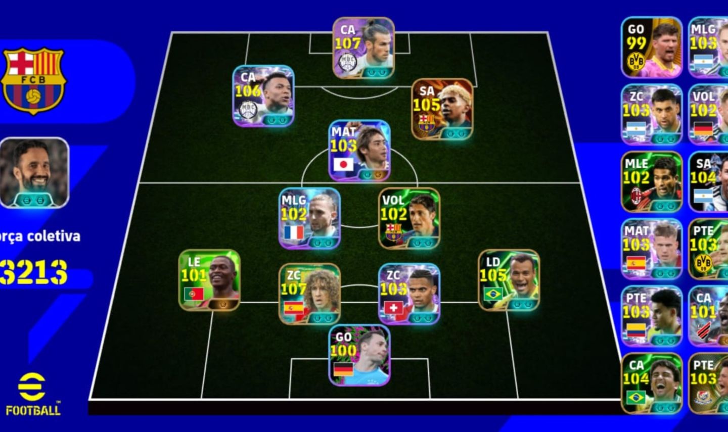 Conta efootball 3213 de força coletiva e vários epic e big time