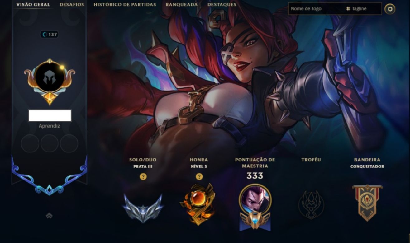 CONTA LEAGUE OF LEGENDS NÍVEL 137 PRATA 3 COM 89 SKINS