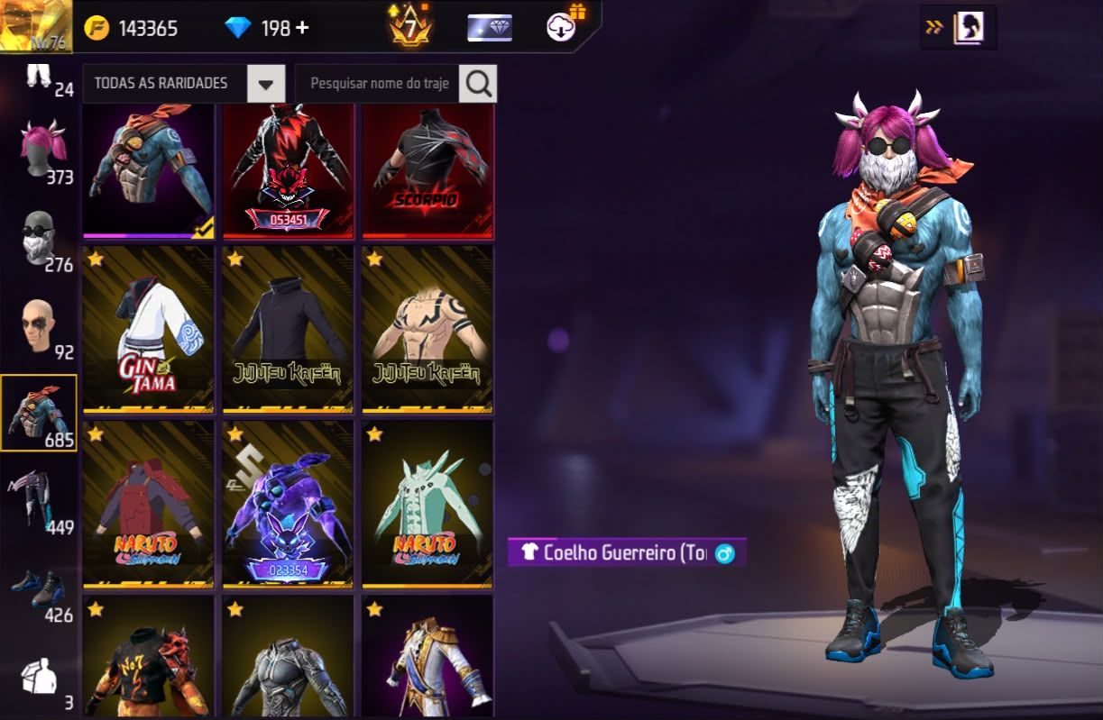 Conta free fire gemada com angelical barbinha punho bandeirao troca nick prime 7