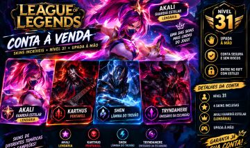 Conta LoL Nível 31 Akali Guardiã Estelar + Karthus Pentakill + Shen + Tryndamere
