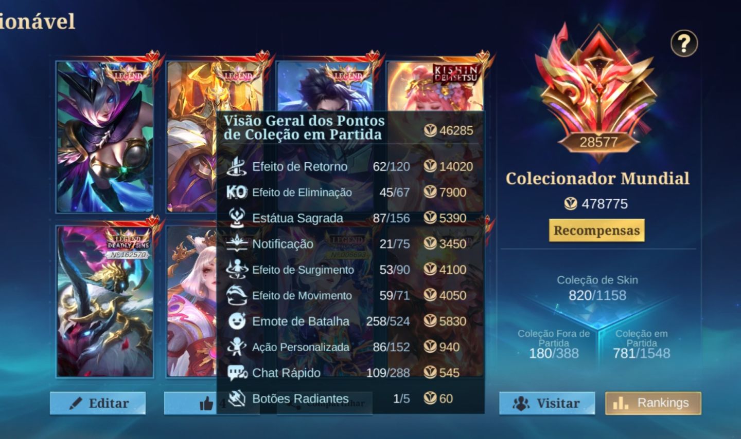 ACC MBLL WC RANK 28k | 820 Skins | 9 Legends | Full Access | Email Changeable
