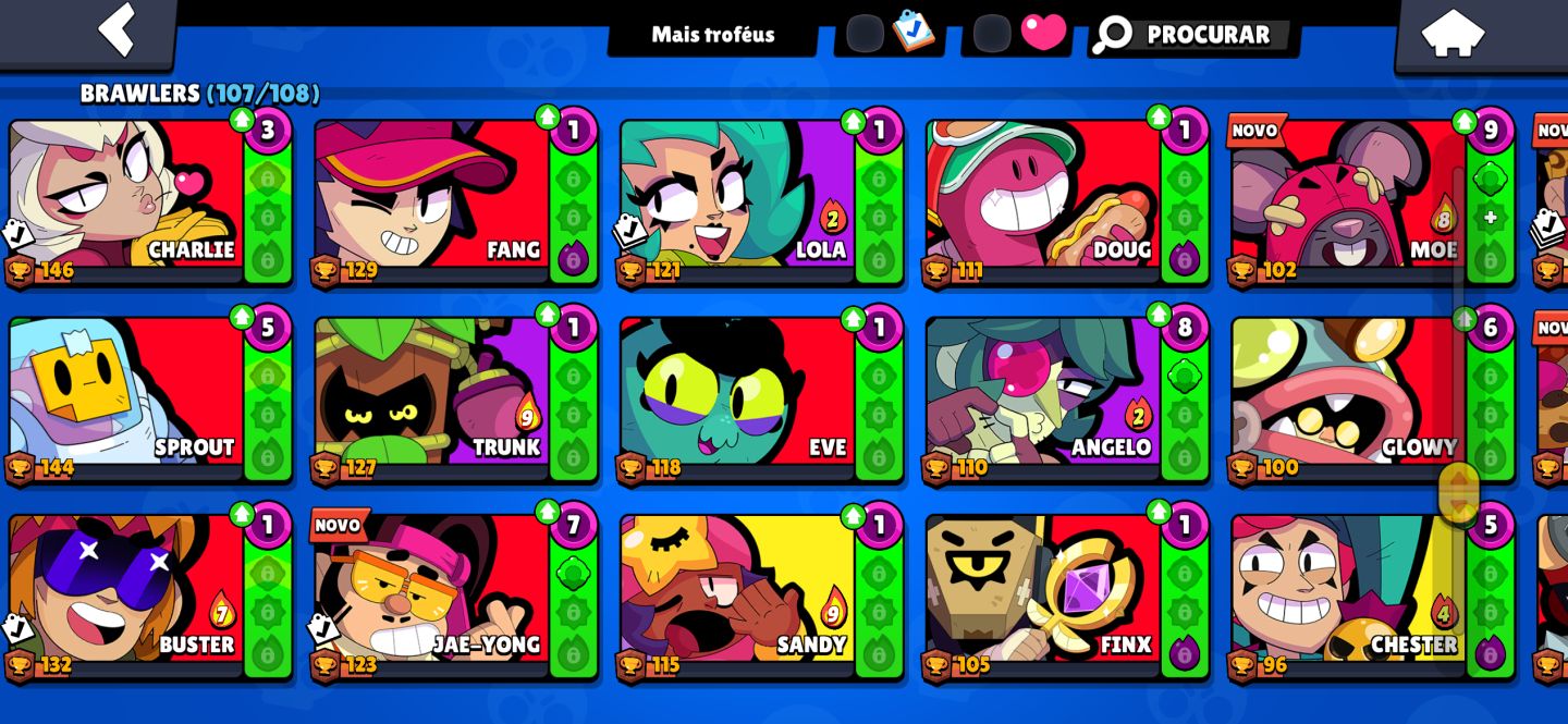 CONTA BRAWL STARS FULL | 48K TROFÉUS | 107/108 BRAWLERS | 262 SKINS | 21 PRES