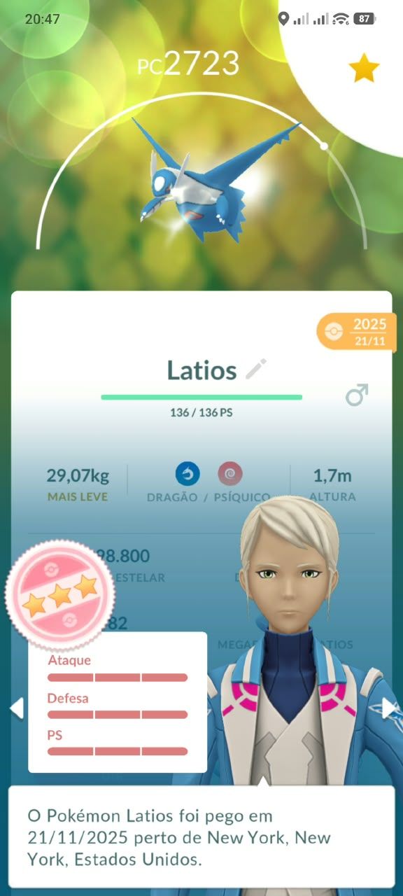 Pokémon GO Lvl 42 | Latios 100% IV + 20 Lendários | Ler Descrição (Saldo Negativ