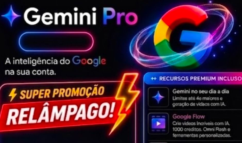 ACESSO GOOGLE GEMINI PRO (30 dias 18x) + 5TB DE NUVEM + YOUTUBE SEM ANÚNCIOS