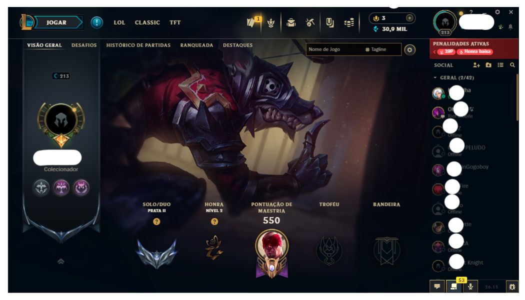 Conta LoL BR | prata II 60% WR | MMR Alto | Honra 4 | Full Acesso