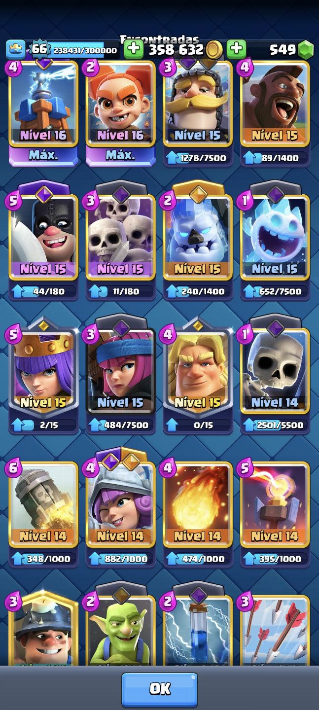 Conta Clash Royale Arena 33 | Maior Campeão | 22 Evoluções