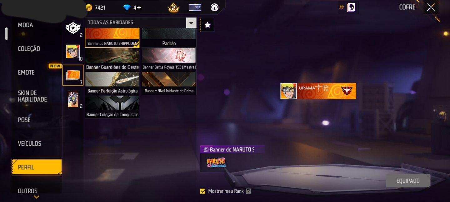 CONTA COM NARUTO + KAKASHI + HINATA + M4A1 DO NARUTO + 7 EMOTES + BIO (SEU EMAIL