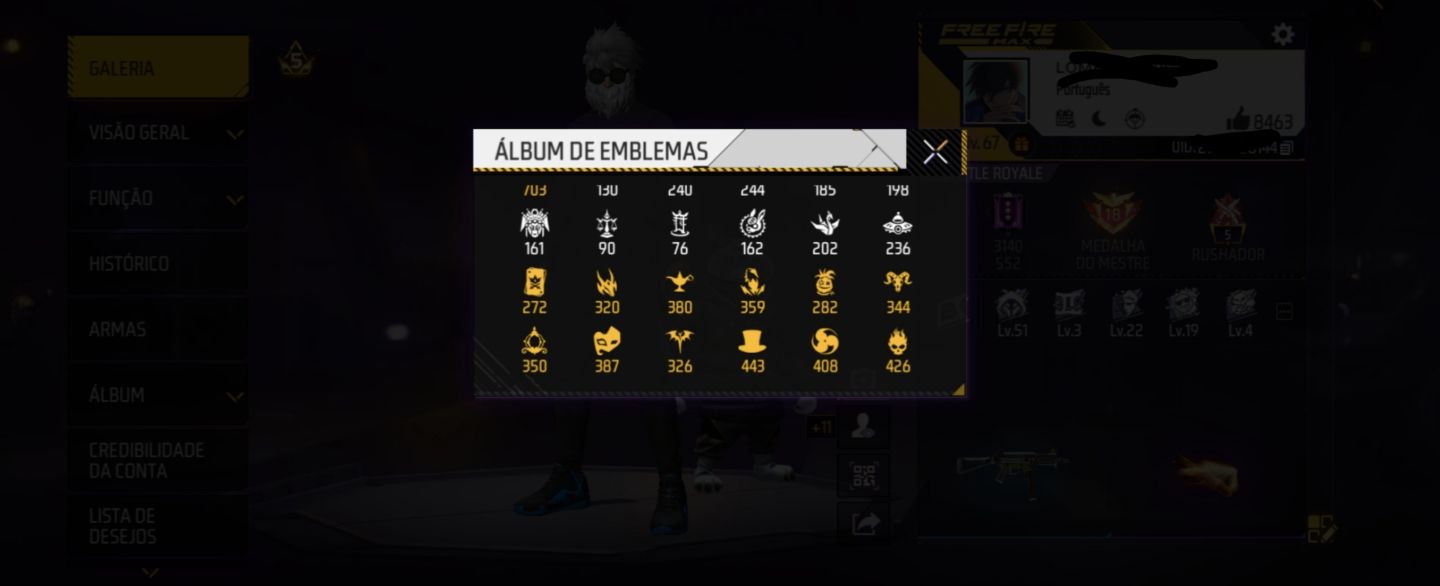 CONTA DE FREE FIRE MUITO GEMADA UMP E XM8 2 VELOCIDADE