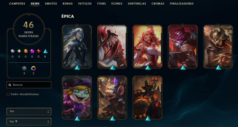 CONTA PLATINA 3 / 12 SKINS / GAREN CRIADOR MITICO / TALON VELHO OESTE / 4.6K EA