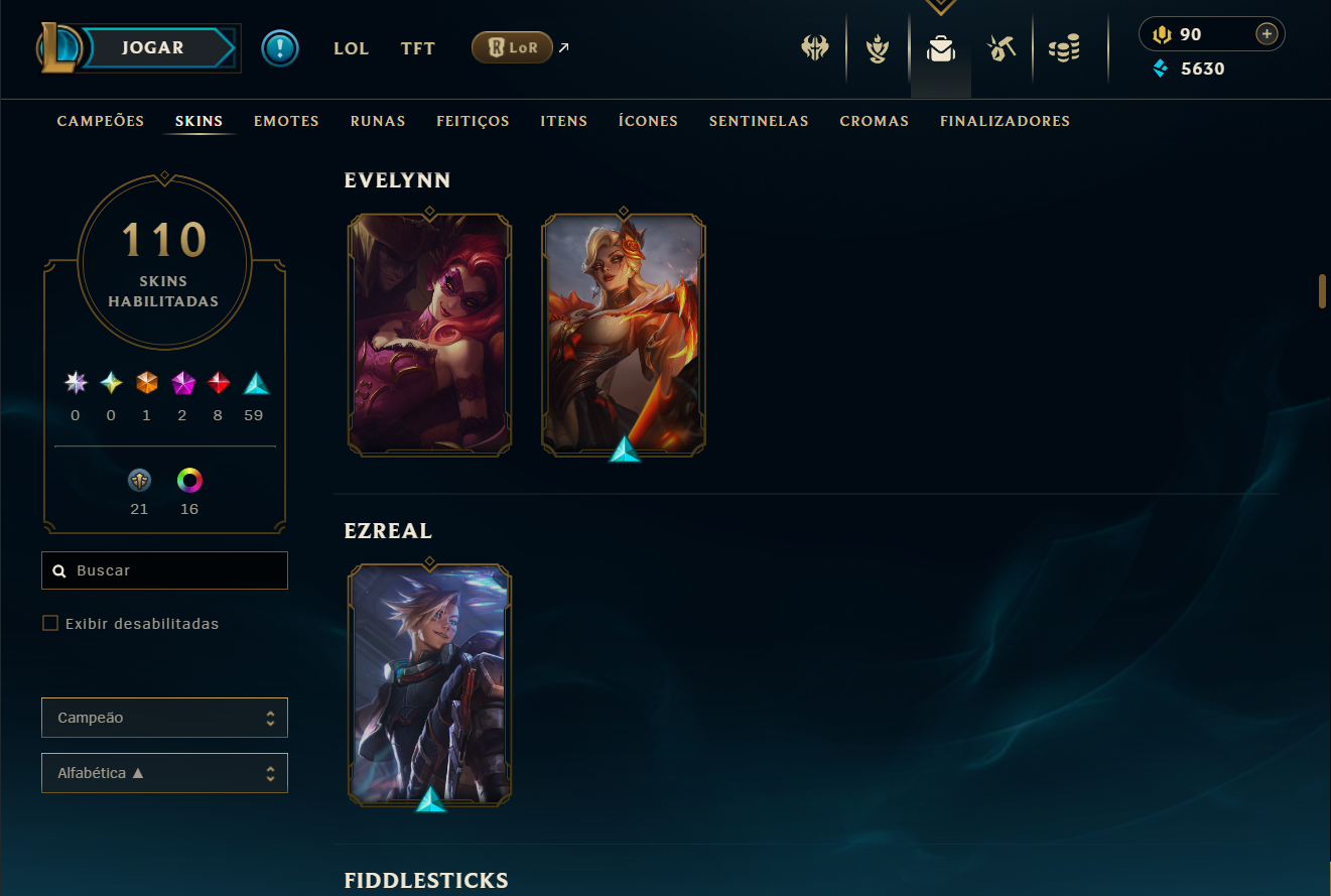 Conta recheada de skins otima conta para iniciar