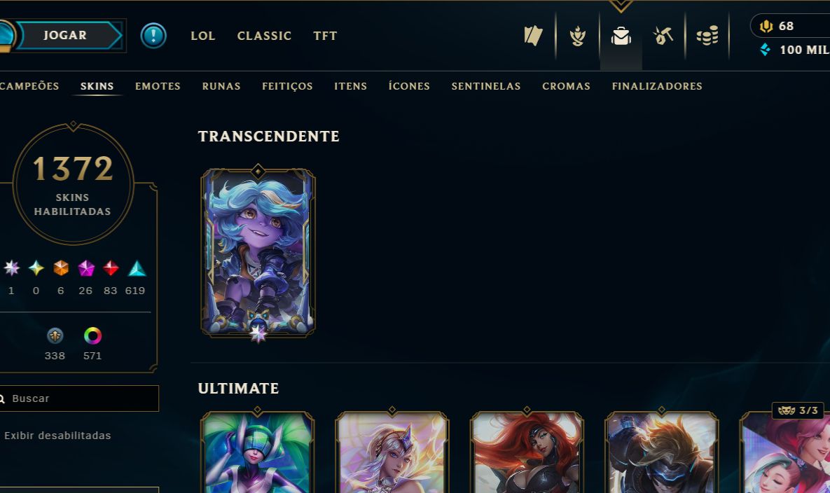 Conta LoL Full Skins 1372 + Diamante + Conta Antiga