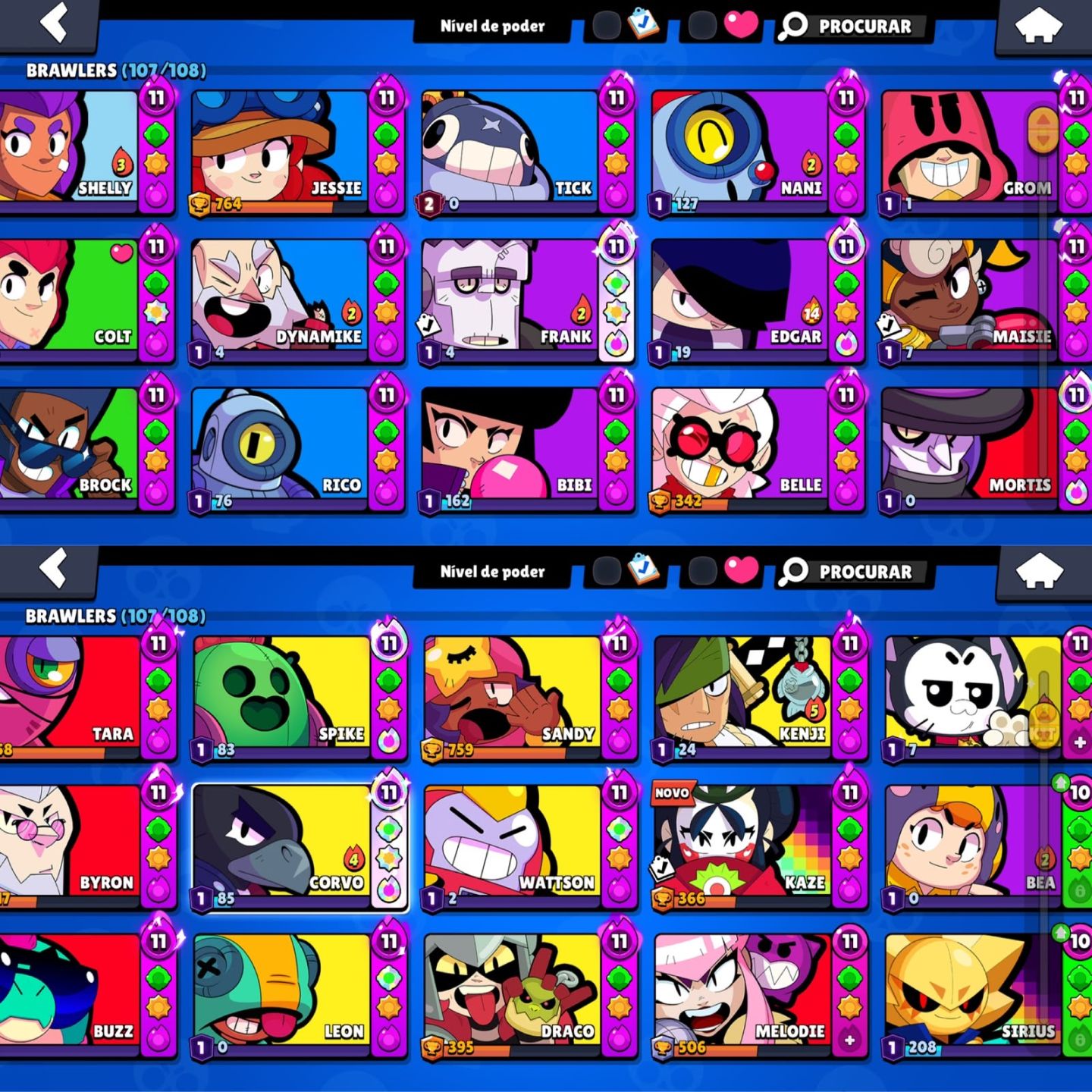 CONTA DE BRAWL STARS 61K DE TROFEUS |107 BRAWLERS FAMA LUNAR
