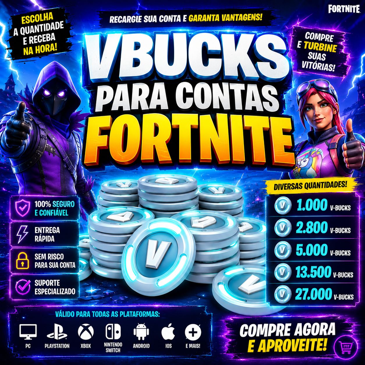 VBucks para contas Fortnite - Diversas quantidades