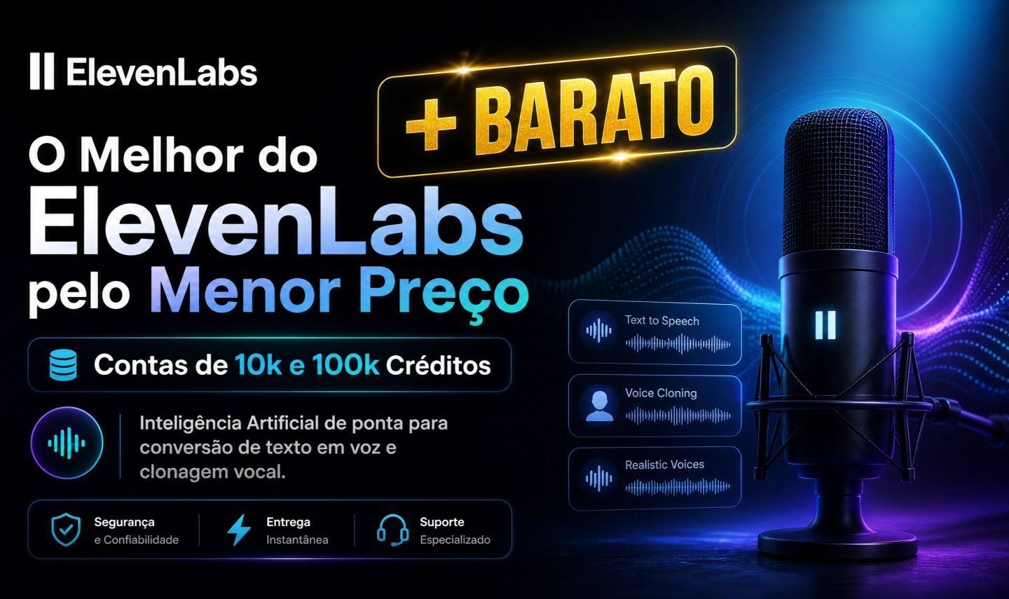ELEVENLABS FREE | CREATOR [30 DIAS] | MELHOR PREÇO | 10K - 100K CRÉDITO