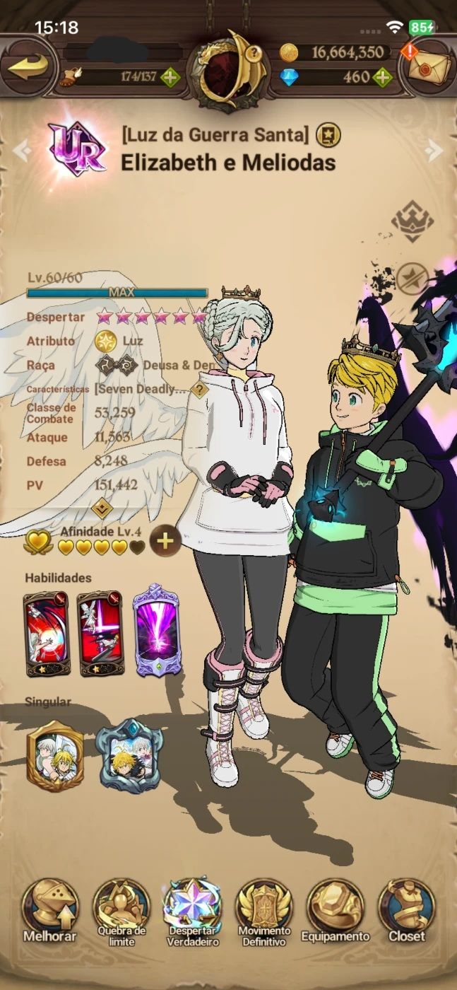 Conta starter com Elizabeth e Meliodas e Mael ur