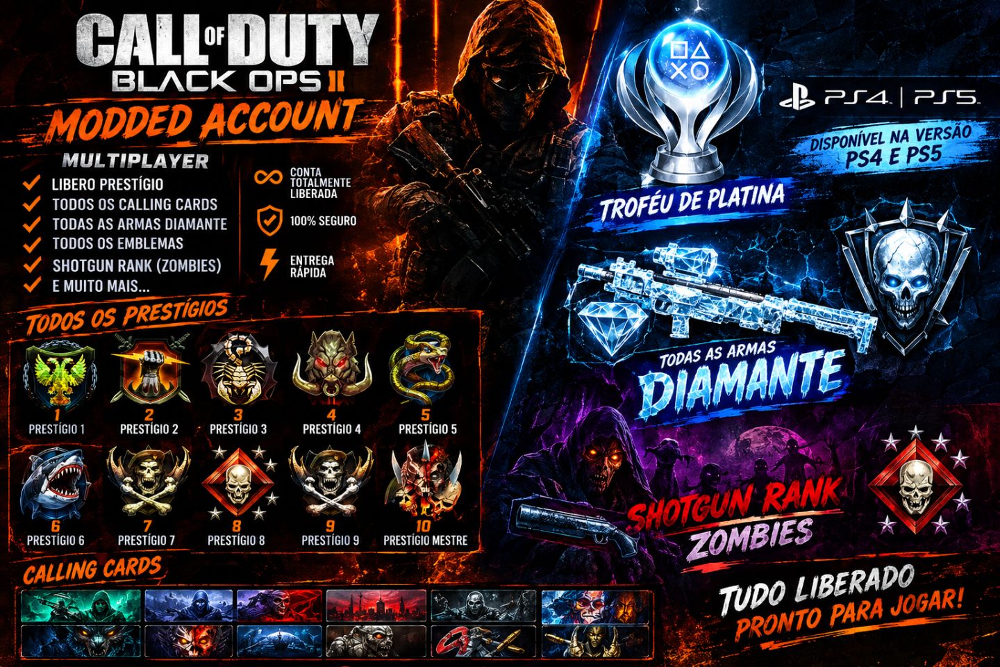 UNLOCK ALL NA SUA CONTA, PLATINA, BAIXAS, VITORIAS, PRESTIGIO. BLACK OPS 2 e 3