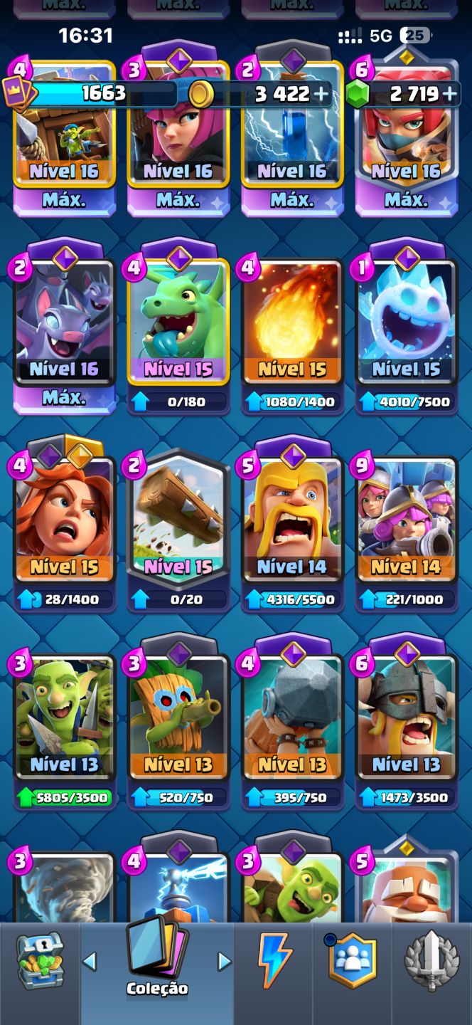 Conta Clash royale 13.5k trofeus com varias cartas lvl 16