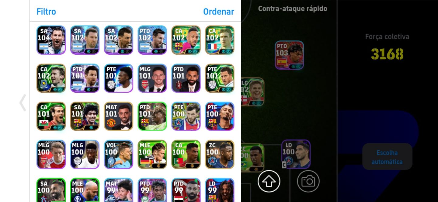 CONTA EFOOTBALL 3168 | CR7 107 + MESSI 104 + NEYMAR | ELENCO RECHEADO