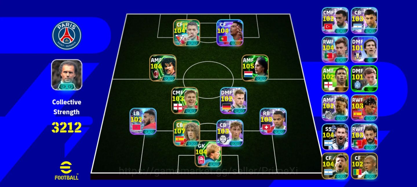 Conta eFootball 3212 Força | Puyol 107 Gullit 106 Cruyff 105 CR7 104