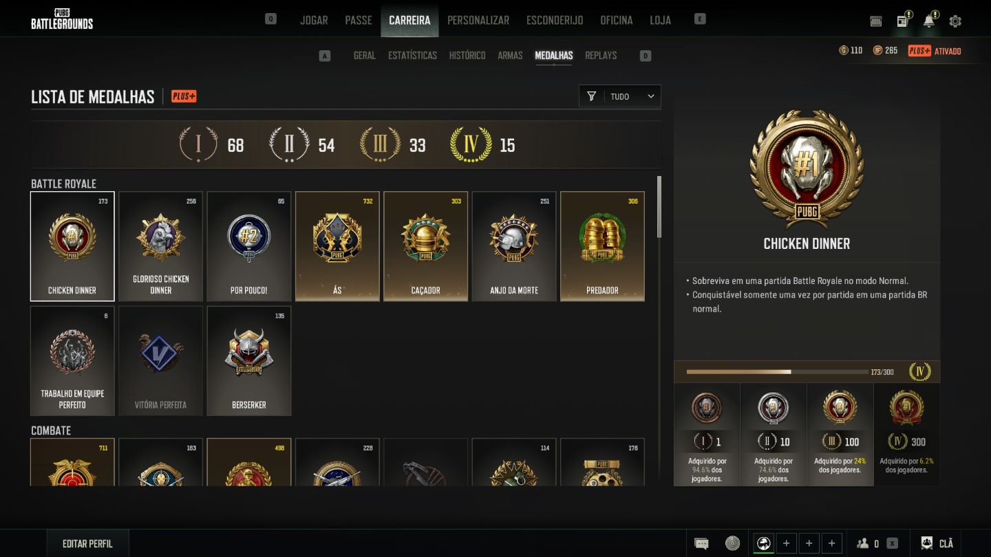 Conta de PUBG Plus STEAM - LVL 500 - 3.420 horas - 6 Armas Pregressivas + croma