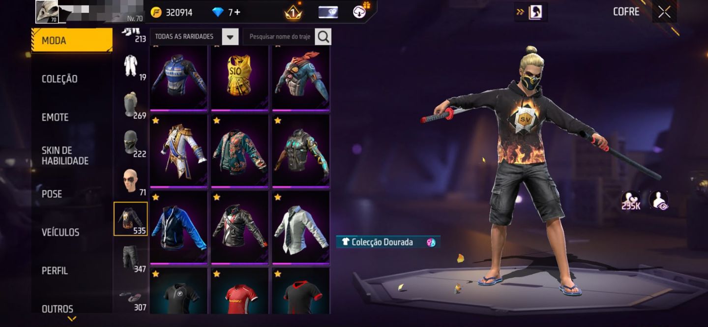 [CONTA RARA] ARMA EVOLUTIVA LV5 + 535 TORSOS + 347 CALÇAS + 269 CABEÇAS | FF