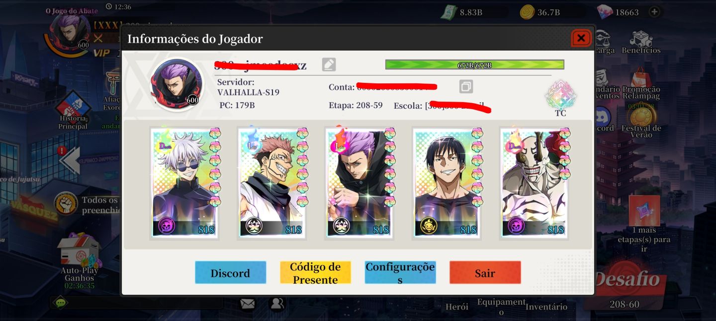 Conta Rei do Jujutsu com 180b de pc